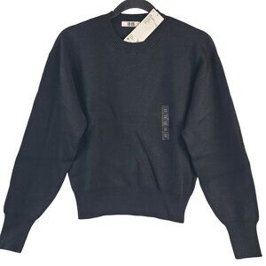 Uniqlo U WOmen's Black Crew Neck Sweater Double Face Knit Medium